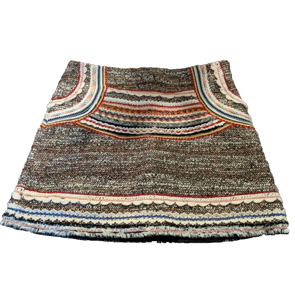 ZARA Woman Mini Skirt Multi‎ Tweed Boucle Boho Tribal Size XS